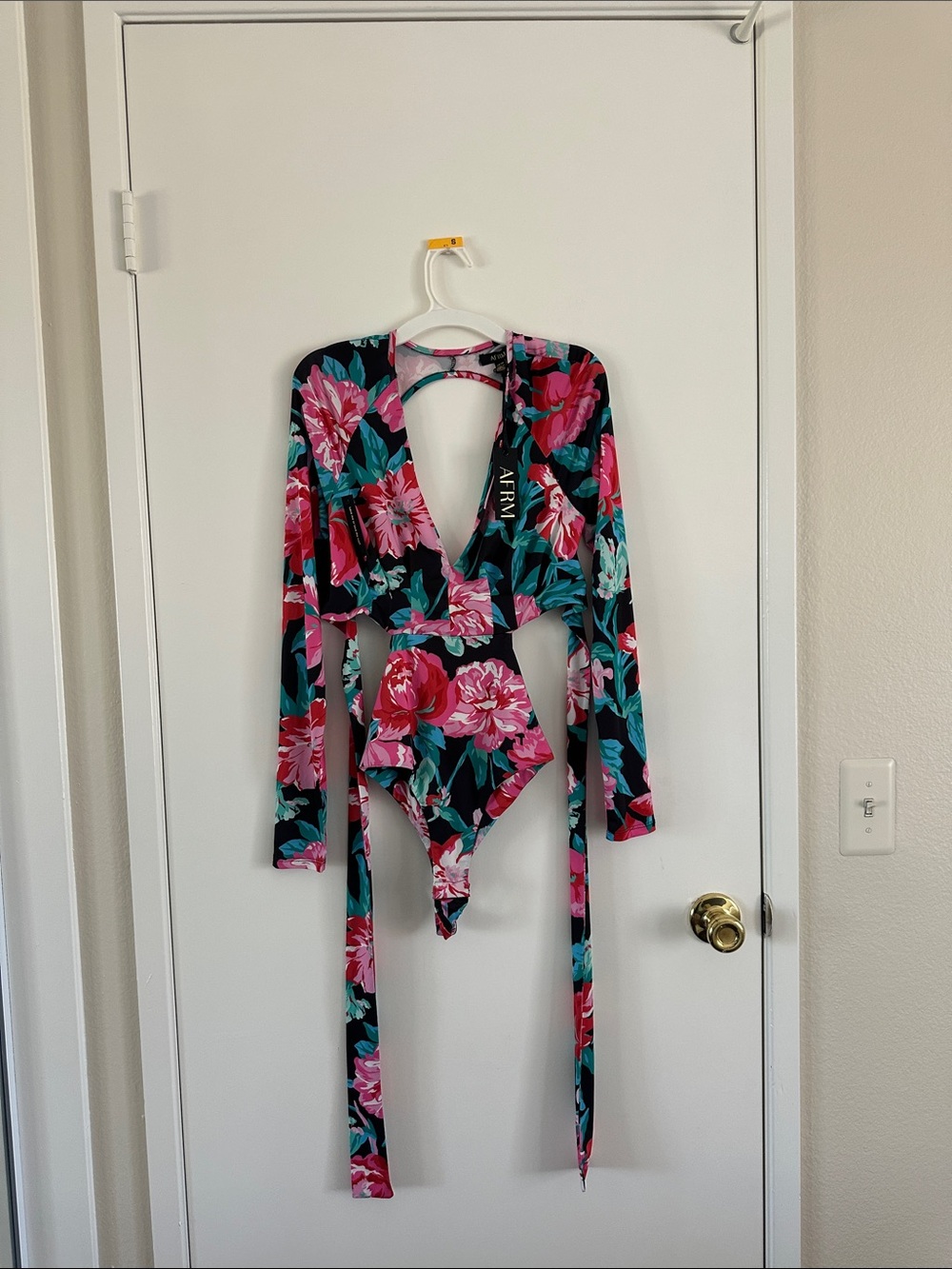 AFRM Floral Wrap Bodysuit in Pink & Teal